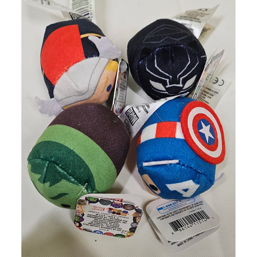 4 Pc Marvel Avengers Tsum Tsum Plush Captain America Hulk Thor Black Panther NEW